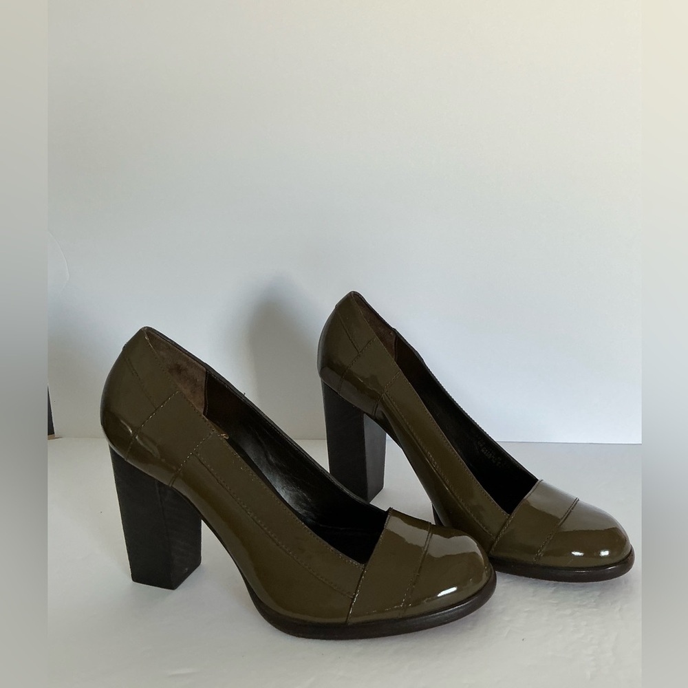 Cole Haan Kendra Nike Air Patent Leather Sepia/Green Block Heel Pumps 7,5 - Picture 13 of 15